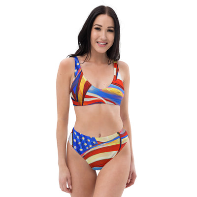 Red, White and Blue Recycled high-waisted bikini